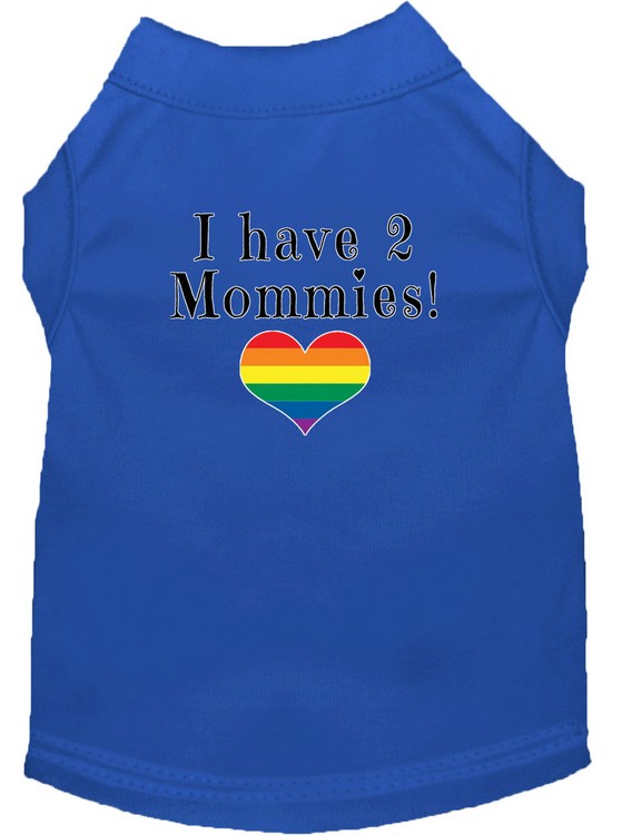 I have 2 Mommies Screen Print Dog Shirt Blue Lg